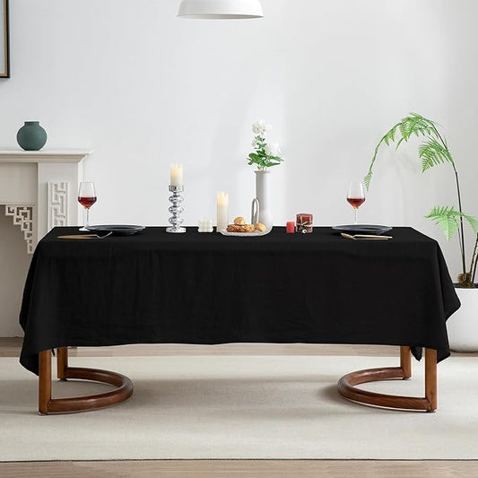 EVERLY 100% Pure Linen Rectangle Tablecloths 60x108Inches for Dining,Buffet Parties,Picnic,Events,Weddings and Restaurants,Decorative Halloween,Thanksgiving Machine Washable Tablecloths-Black