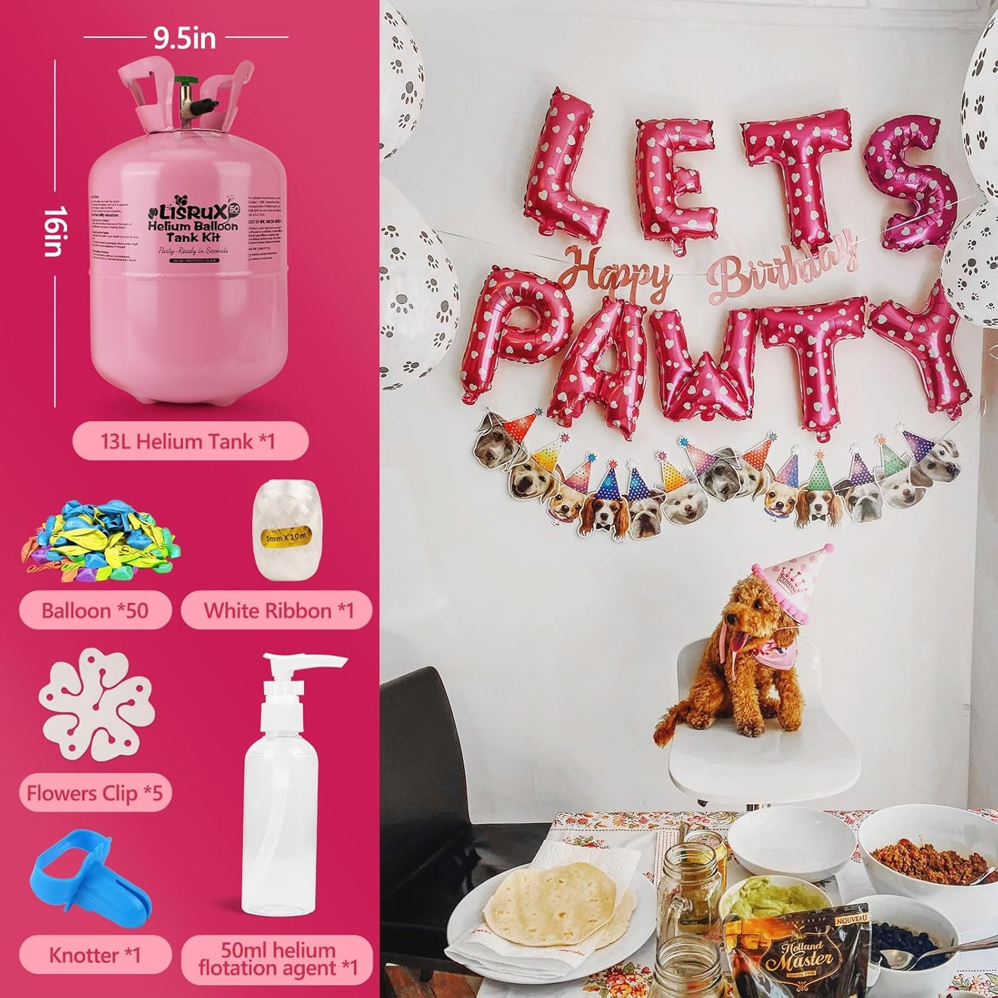 Helium Tank For Balloons At Home,13L Helium Tank Up To 50 Latex Balloons,50 Latex Balloons And Ribbons Included