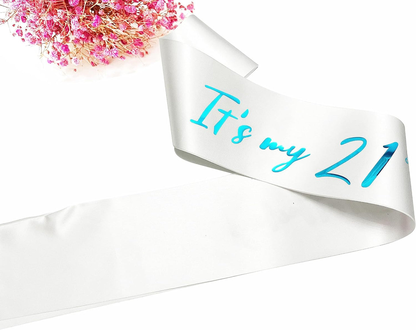 21st Birthday Sash, White Satin Soft Sashes with Blue Foil Letter, Birthday Decorations for Girls Happy 21st Birthday Party Favor Supplies,White Blue