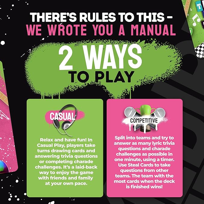 Throwback Lyrics The 90s & 2000s Rock Music Trivia Game with Charades | Finish The Lyrics + Steal Cards | Includes Playlist & Stickers | Adult Party Game Night- 250 Cards