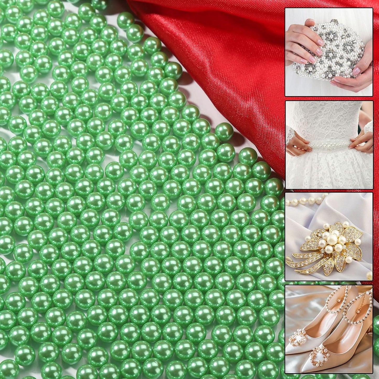 2200 Pcs Undrilled Holeless ABS Faux Pearl Beads for Vase fillers, No Hole Round Pearls for Cosmetic Boxes, DIY Parts, Table Scatter, Wedding, Birthday Party Home Decorating (Green, 6mm)