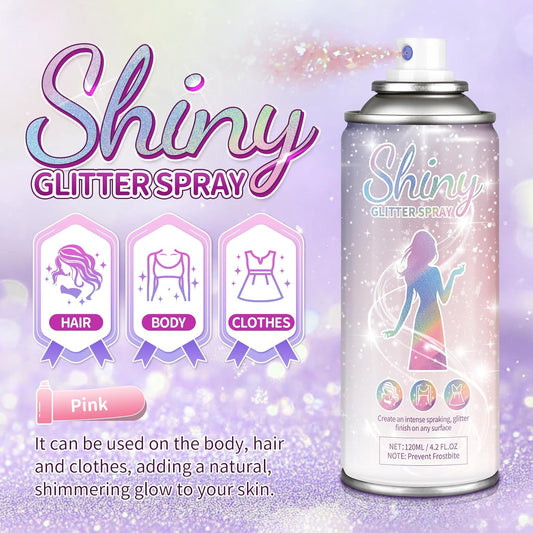 Body Glitter Spray Holographic Shiny Spray for Hair Body Clothes Glitter Highlighter Powder for Festival Rave Prom Party, 4.22 Fl Oz, Pink
