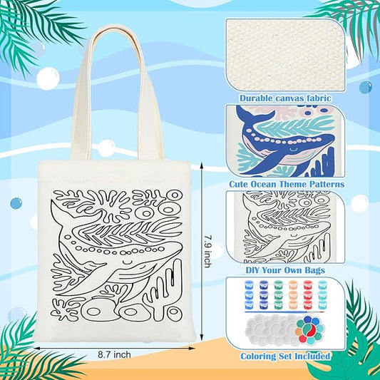 Aliceset 16 Pcs Color Your Own Bag Canvas Tote Bag for Painting 7.9'' x 8.6'' Mini Doodle DIY Craft Gift Reusable Cotton Bulk