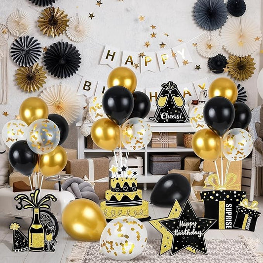 6 Sets Balloon Stand Kit for Table Happy Birthday Black Gold Balloon Centerpiece Decor Black and Gold Balloon Stand Kit for 40th 50th 60th 70th Birthday Party Decoration
