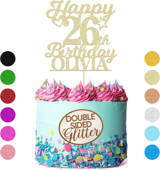 Personalized Happy Birthday Cake Toppers Birthday Cake Topper Gifts for Women Men Custom Glitter Cake Toppers with Any Name & Age for 18th 21st 30th 40th 50th 60th Cake Decorations (Champagne Gold)