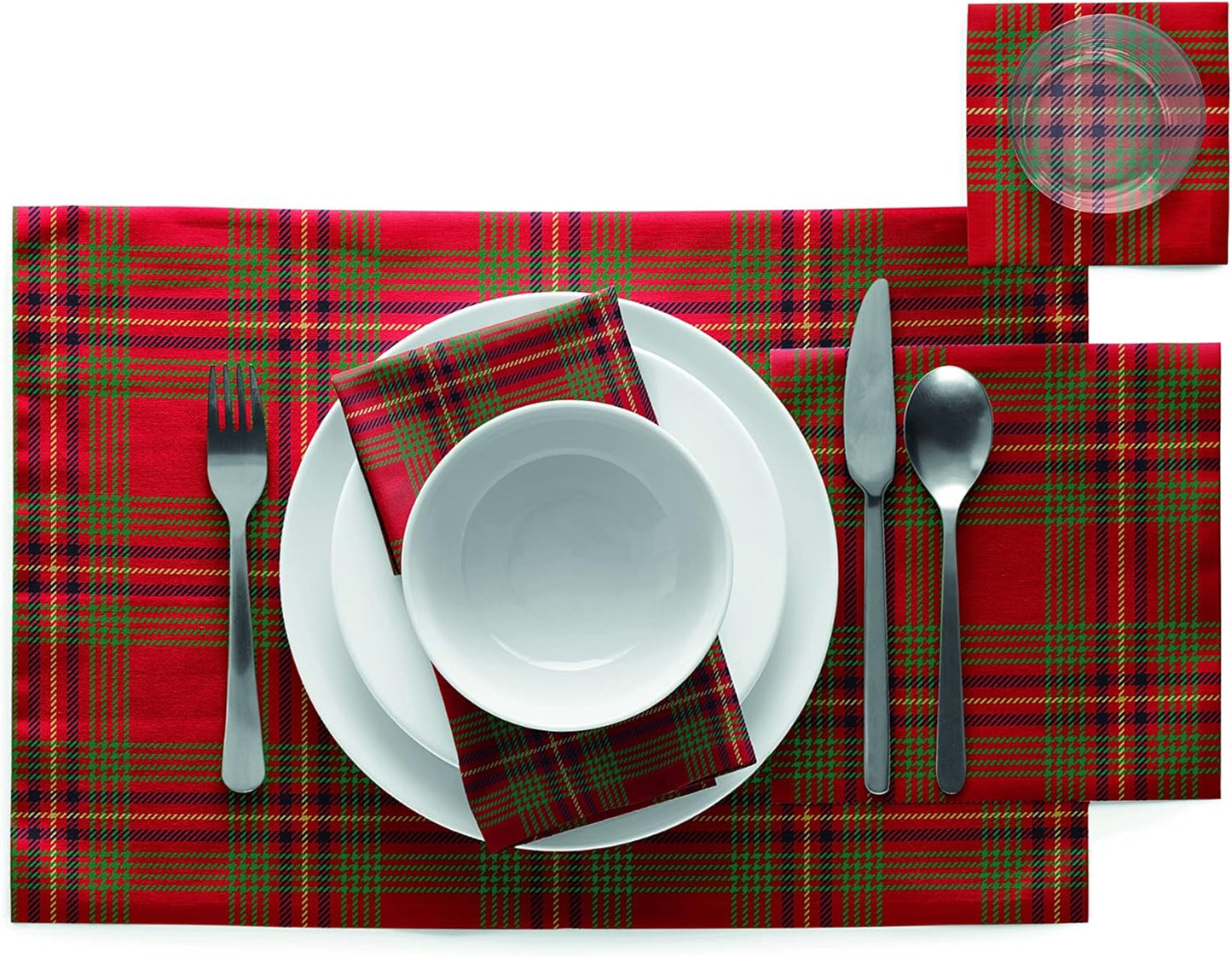 MY DRAP Cocktail Napkins 11 x 11 cm / 4.5" x 4.5" - (50 Per Roll, Cotton Red Tartan Xmas)