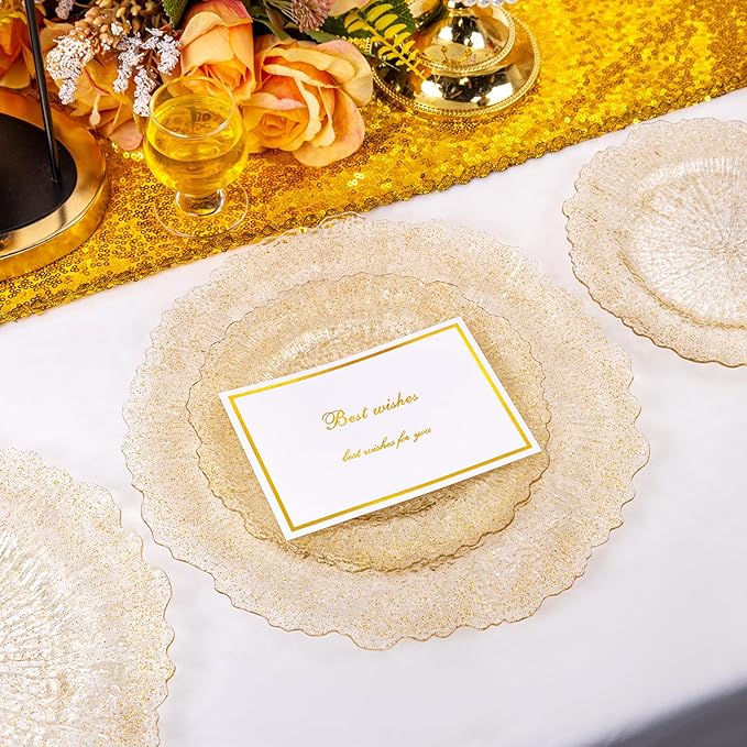 U-QE 60PCS Gold Plates for Party - Gold Plastic Plate Disposable&Reusable - Gold Glitter Heavy Duty Plastic Plates for Party&Wedding Including 30 Dinner 10" & 30 Dessert Plate 7"