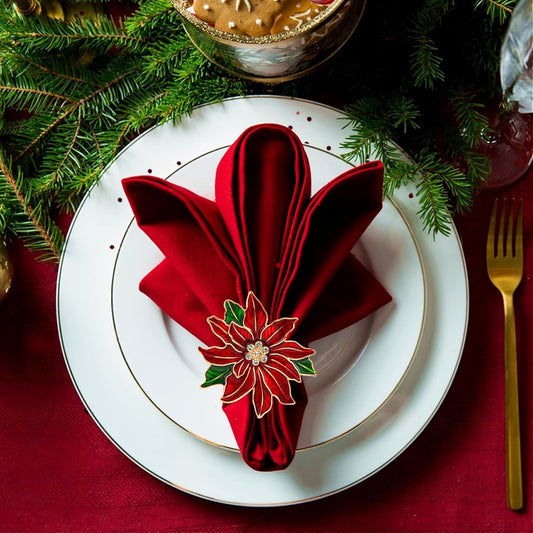 Christmas Napkin Rings Set of 6 Poinsettia Napkin Rings Christmas Napkin Holder for Cloth Napkins
