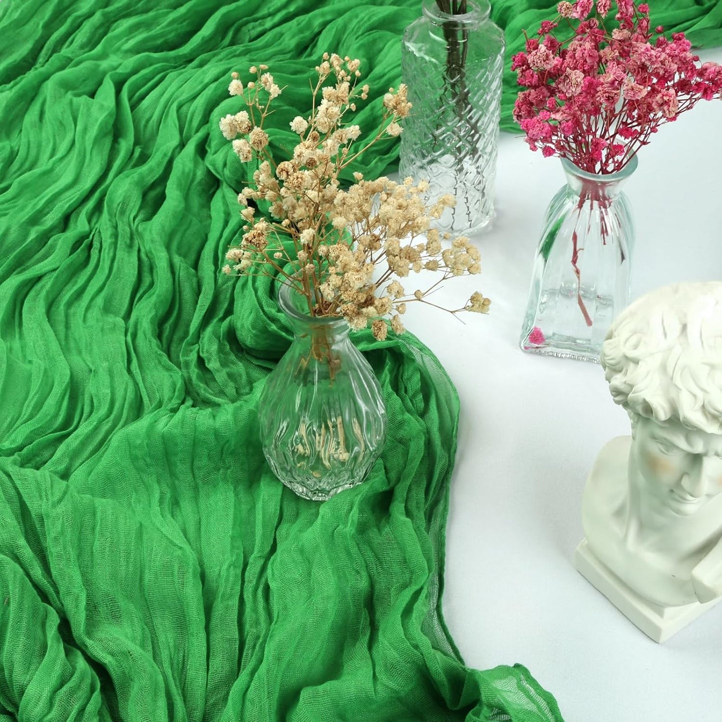 6 Pack 10FT Green Cheesecloth Table Runner 35x120 Inch Gauze Rustic Boho Table Runner Cheese Cloth for Wedding Decor Birthday Party Bridal Baby Shower Table Centerpiece Decoration