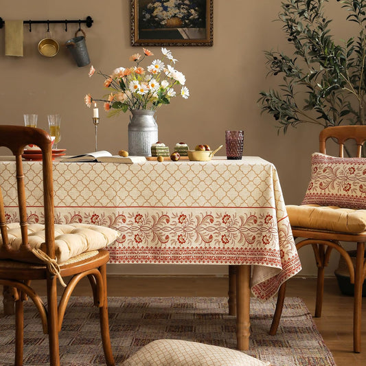 ISAENNE Designer Linen Floral Tablecloth Rectangle,Pale Yellow Elegant Farmhouse Indoor Table Cloth,Durable Decor Tablecloths for Dining Kitchen Thanksgiving Christmas,55"*87"-Chamonix A