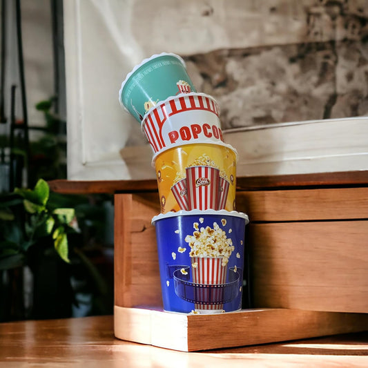 Modern Style Reusable Plastic Popcorn Box/Popcorn Containers/Popcorn Bowls Set for Movie Theater Night - (BPA Free - 4 Pack - 75 oz) (Popcorn Mix D)
