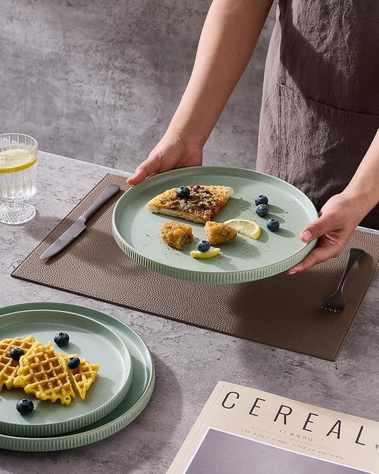 famiware Star Dinner Plates for 6, 10 inches Plate Set, Scratch Resistant, Stoneware Dinnerware, Kitchen Modern Rustic Serving Dishes, Matte Green