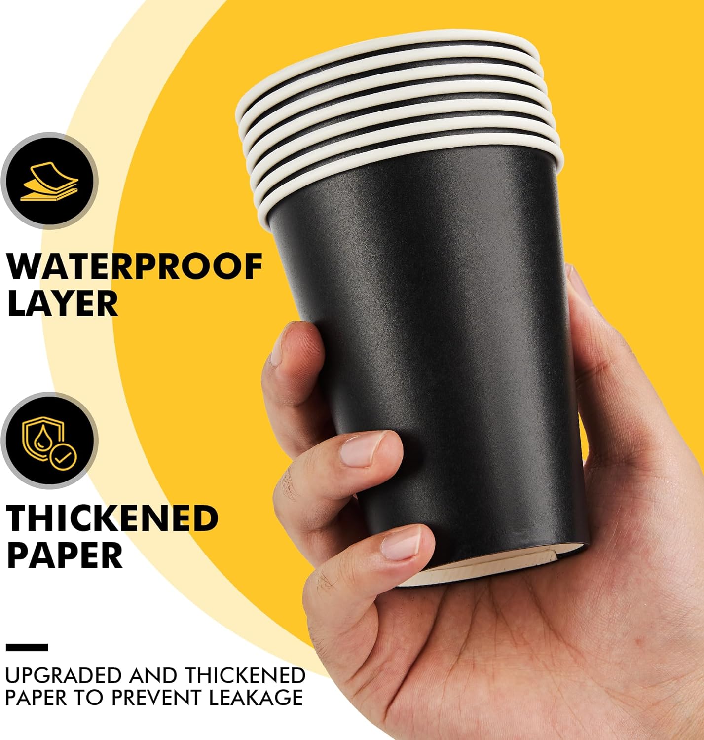 RACETOP 12 oz Paper Coffee Cups,100 Pack Black Disposable Coffee Cups with Lids, Sleeves and Stirring Sticks, 12 oz Hot Coffee Cup for Hot Drinks, Parties, Picnic, Travel, and Events