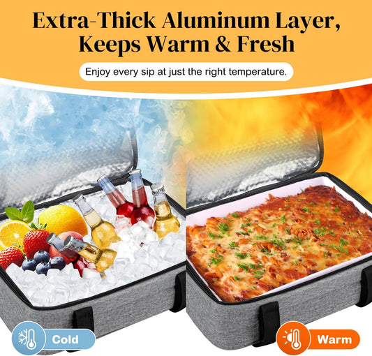 Coobiiya Insulated Casserole Carrier – Portable Tote for Hot or Cold Food, Warmer & Cooler Bag Lunch Bag, Fits 9" x 13" Baking Dish, Ideal for Potluck Parties – Grey