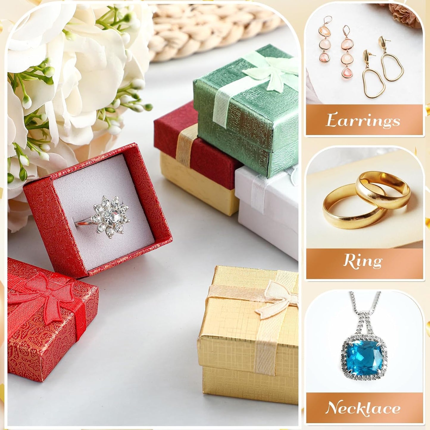 72 Pcs Ring Boxes 1.6 x 1.6 In Hard Cardboard Jewelry Box with Ribbon Bow Small Jewelry Gift Cases for Small Business(Vibrant Color)