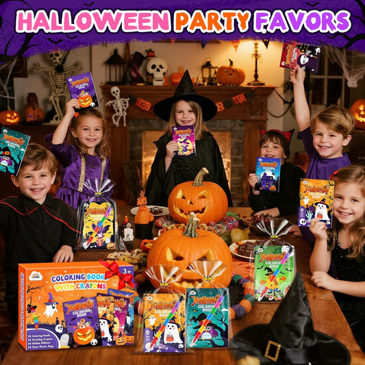 ZMLM 24 Coloring Books for Kids Party Favors: Bulk 24 Crayons Mini Coloring Books for Kids Ages 4-8 Birthday Goodie Bags Stuffers Toddlers Return Gifts Classroom Prizes Teacher Crafts (Halloween)