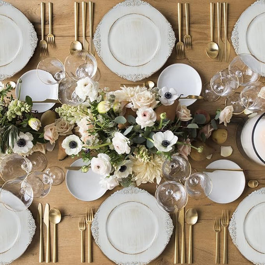 MAONAME Antique White Charger Plates, Round Plate Chargers for Dinner Plate, 13" Plastic Charger for Plates, Wedding Table Setting, Set of 12