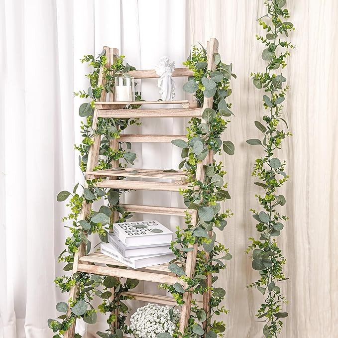 8 Pack Artificial Eucalyptus Garland Fake Greenery Garland Plant Vines Hanging Eucalyptus Leaves for Wedding Backdrop Arch Wall Decor Outdoor Table Centerpieces