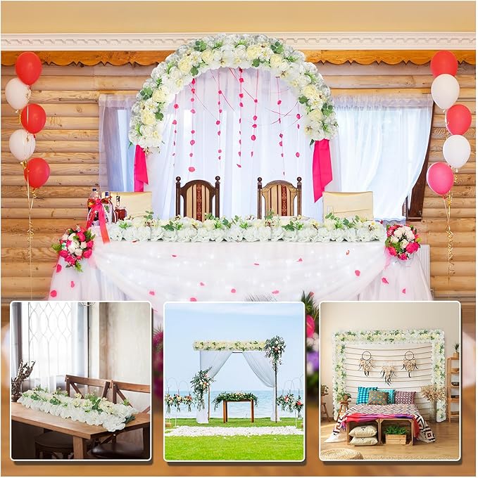 Artificial Flower Arch 6Pack White Faux Floral Swags Rose Silk Peony Realistic Arch Plastic Arrangement for Christmas, Romantic Wedding Wall, Reception Ceremony Welcome Sign Decoration