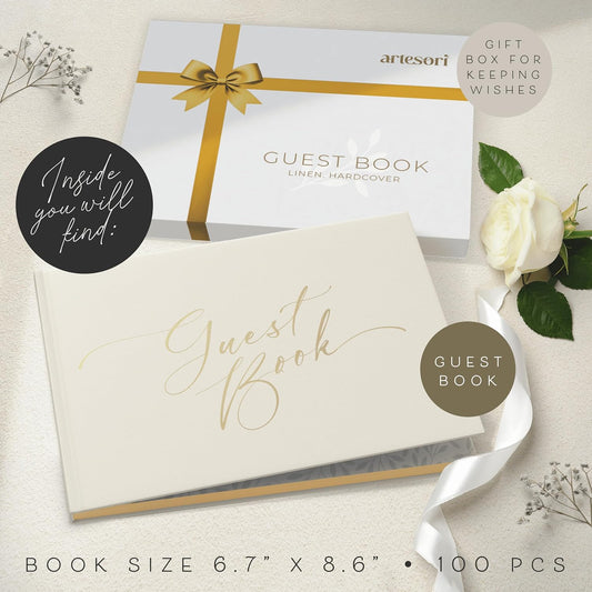 ARTESORI Wedding Guest Book for Reception — Gold-Foiled Guestbook to Sign in, Elegant Baby Shower Guest Book for Party & Birthday — Photo & Polaroid Guest Book for Wedding & Bridal Shower (Ivory)