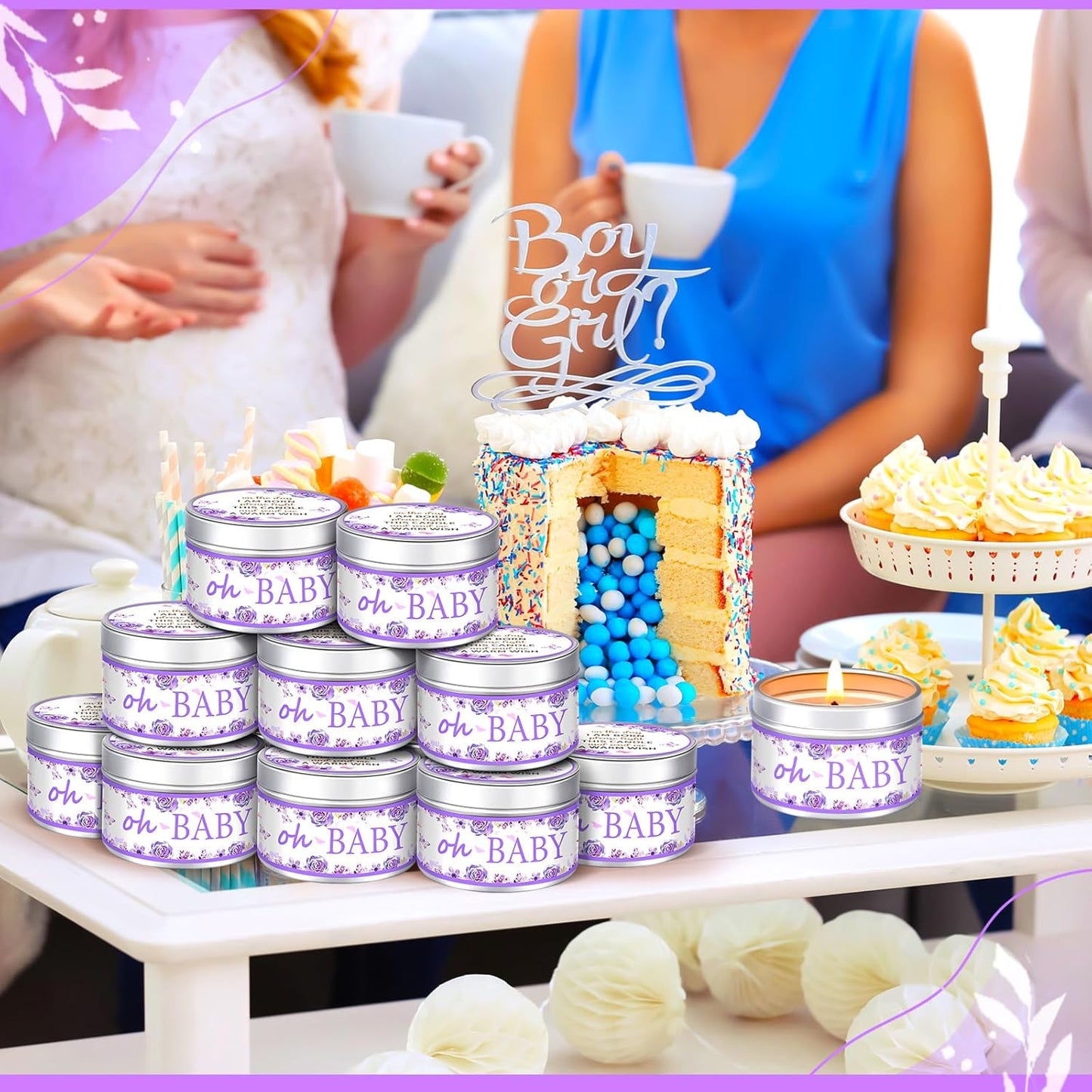MTLEE 24 Pcs Baby Shower Party Favors Candles Lavender Scented Baby Shower Favors for Guests Rustic Tealights Candles Gender Reveal Return Gifts Girl Boy(Rose,1.2 oz,Purple)