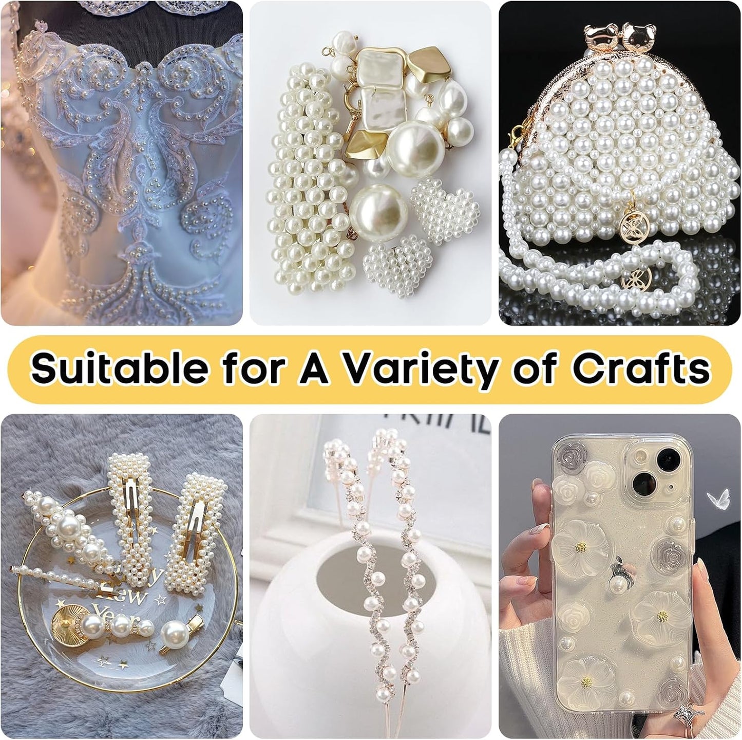 1300PCS Pearls for Vase Filler,Ivory Pearl Beads with No Hole,Vase Filler Fake Pearls, Artificial Plastic Pearl Beads for Table Scatters, Wedding Party,Decoration