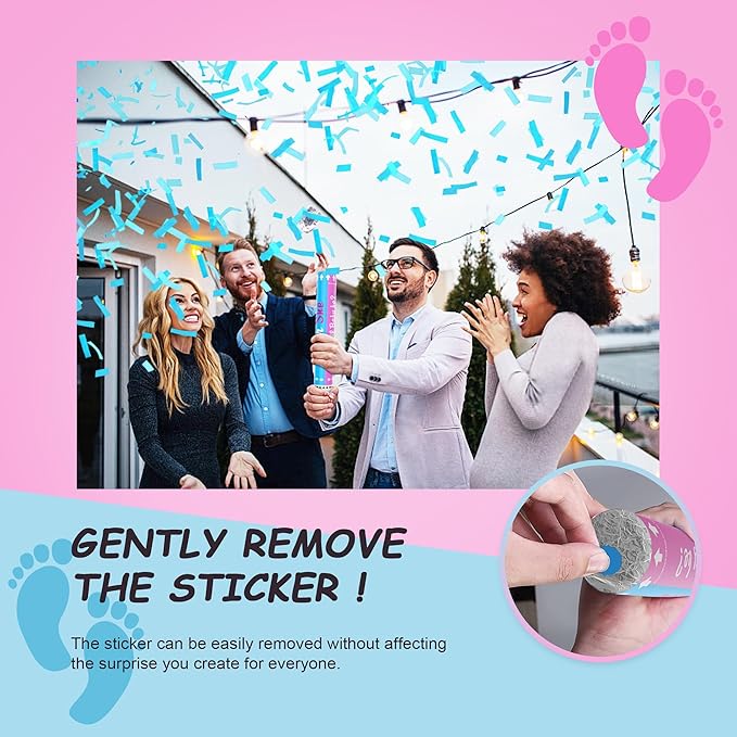 POPUPARTY 4 Pack Gender Reveal Confetti Cannon | 2 Pink & 2 Blue - Biodegradable Confetti Party Supplies Poppers, Ideal for Baby Boy or Girl Gender Reveal Decoration