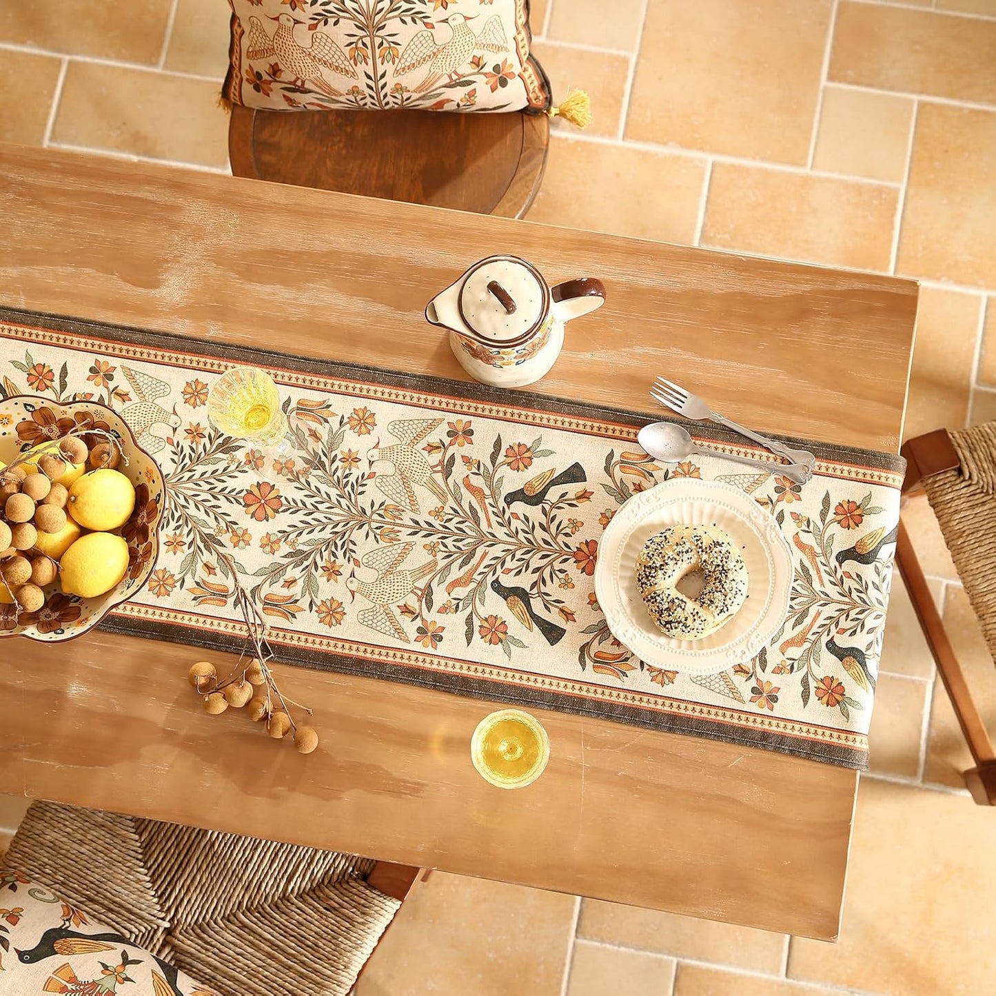 Decorative Linen Table Runner 71 Inches Long,Floral Print Rustic Runner for Table Decor Tabletop Table Runners for Kitchen,Dining,Tea Party,Home,Christmas,12"*71"