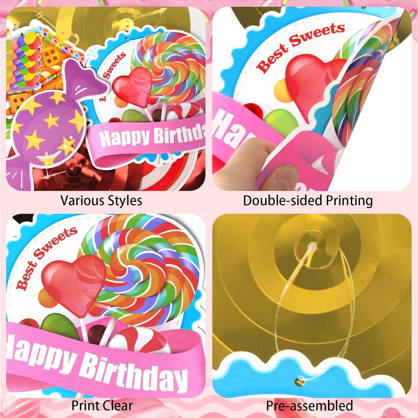 40Pcs Candy Hanging Swirls, Colorful Lollipop Hanging Swirls Ceiling Decor Candyland Party Decorations Candy Party Ceiling Streamers for Sweet Shop Baby Shower Birthday Party Decor