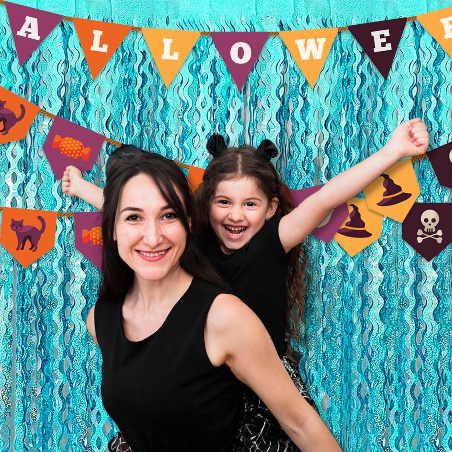 4 Pack Lake Blue Fringe Curtain Backdrop 3.2Ft x 8.2Ft Metallic Tinsel Foil Fringe Streamers Background for Photo Booth, Easter, Mother's Day, Bachelorette, Wedding, Birthday Party Decoration