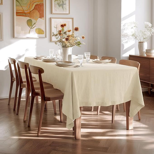 Linen World Linen Tablecloth - 100% French Linen Table Cloth 90" x 90" Inch,Washable Square Tablecloth for Dining,Outdoor,Weddings and Restaurants,Decorative Thanksgiving Christmas,Sand Beige
