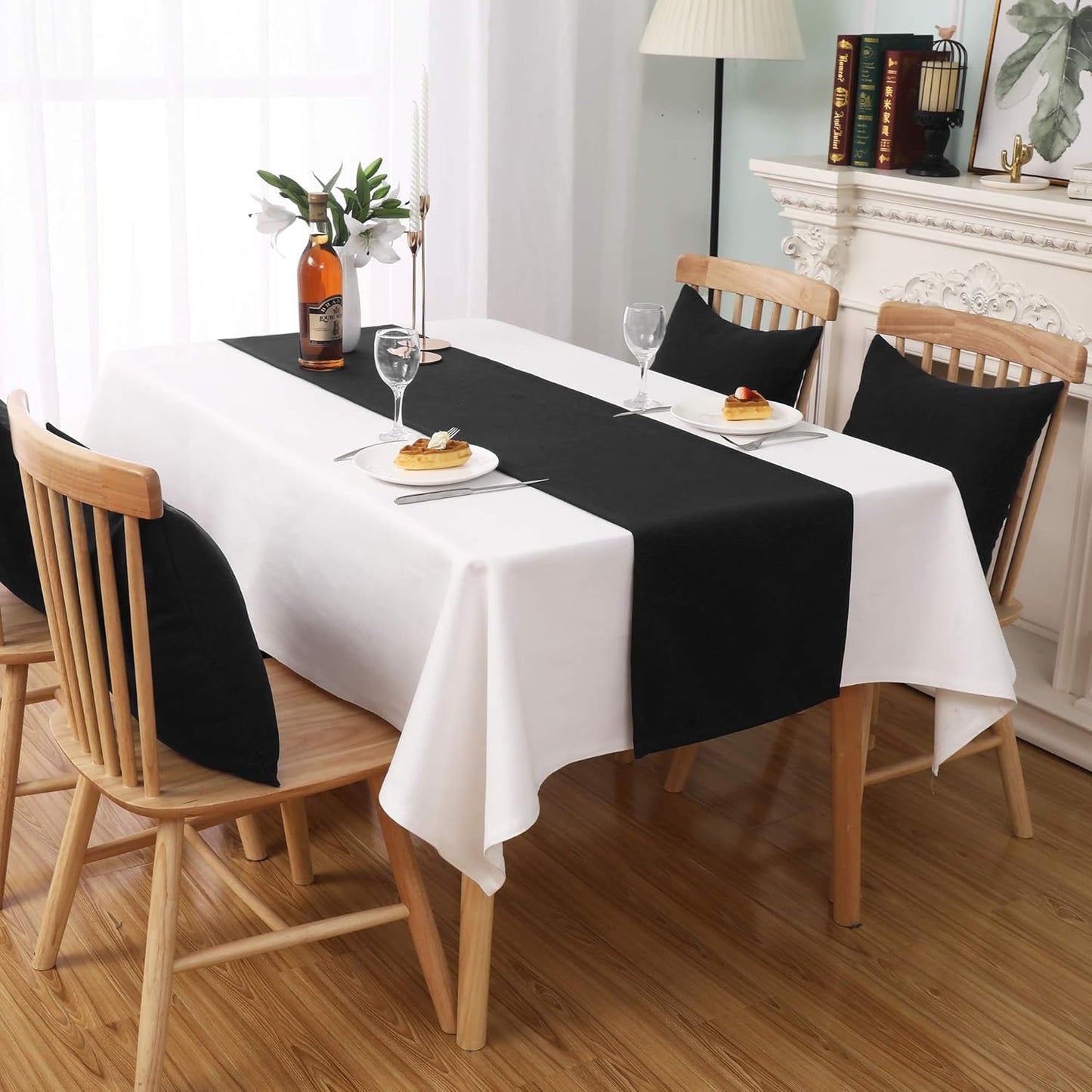 DUALIFE Jet Black Table Runner 14x108 inch Solid Color Thick Polyester Decorative Cloth Handcrafted for Wedding Party Birthday Graduations Banquet,Restaurant & Outdoors 2 Pieces