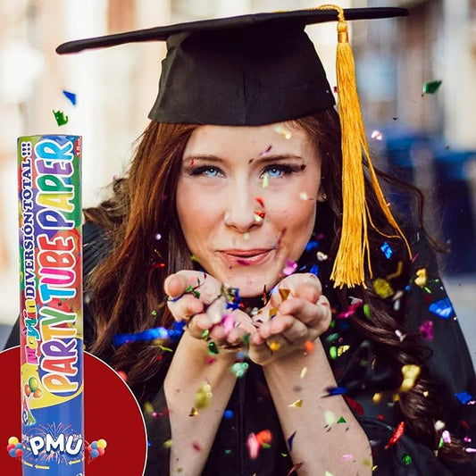 PMU Cannons Party Poppers - Confetti Blaster for Drive-by Birthdays-Celebrations, Graduation, Wedding, Christmas, New Year’s Eve - Party Poppers Confetti Shooters - 12 inch, Pkg/1