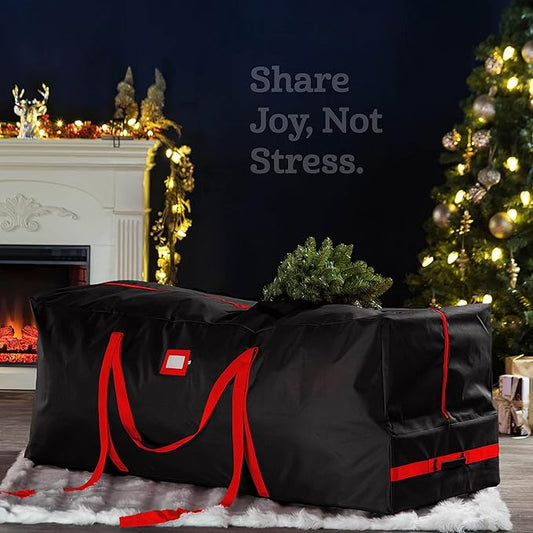 ZOBER 600D Oxford Fabric Large Rolling Christmas Tree Storage Bag - Fits 9 Ft Artificial Trees - Waterproof Christmas Tree Bag For Storage Box For Xmas, Durable Handles and Wheels - Card Slot - Black