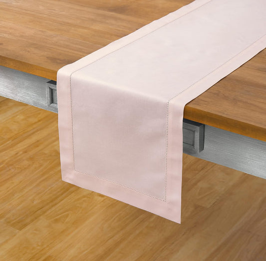Solino Home Cotton Linen Pink Table Runner 120 Inches Long - Hemstitch 14 x 120 Inch Table Runner for Fall, Autumn, Thanksgiving, Christmas