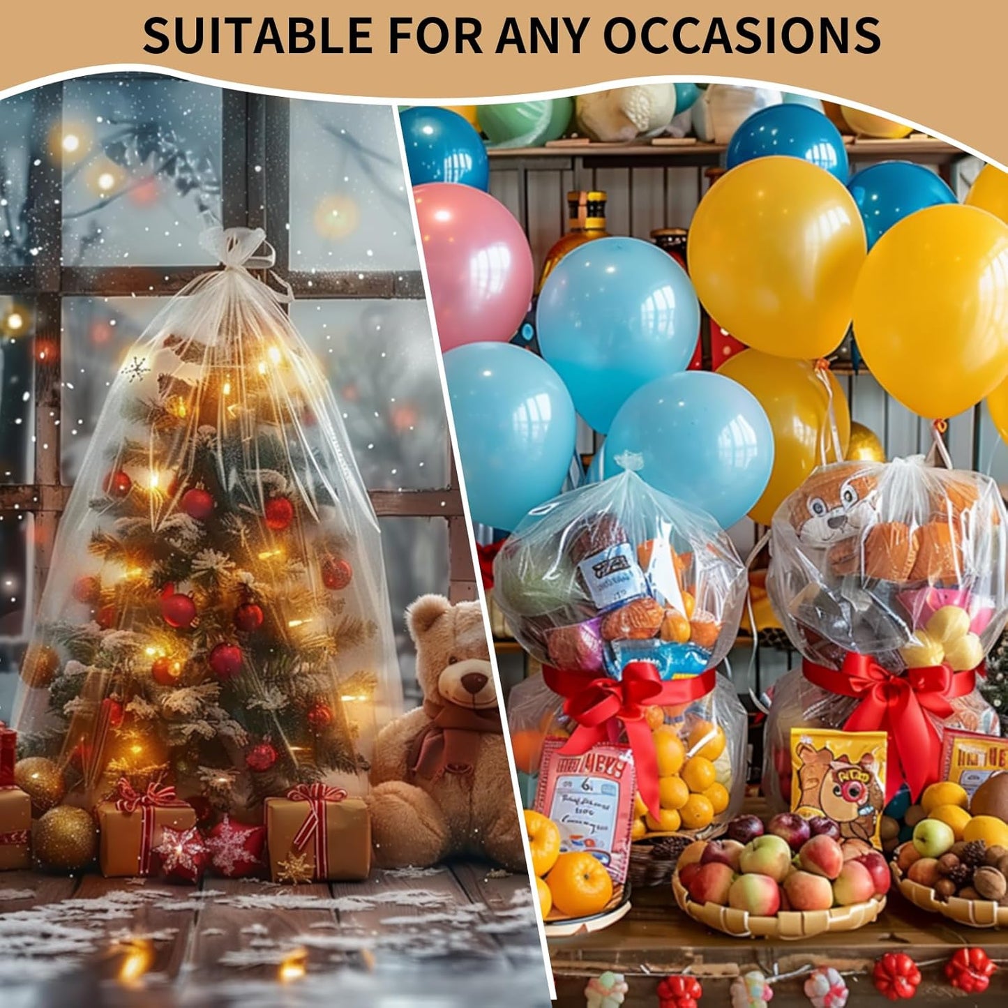6PCS Extra Large Cellophane Gift Bags 40x50 Inch Christmas Clear Cellophane Wrap Storage Bags for Gift Baskets Baby Bridal Shower Wedding Party Favor Birthday Candy 2.5 Mil Thick