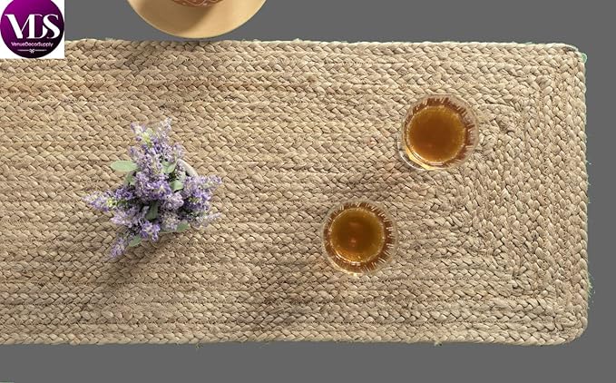 VDS Pack of 1 - Rectangle Jute Rug Braided Table Runner 100% Natural Burlap Reversible Rustic Hessian Table Cloth Centerpiece for Wedding ,Home, Kitchen, Table Decoration (Size 13x36 Inch) (Natural)