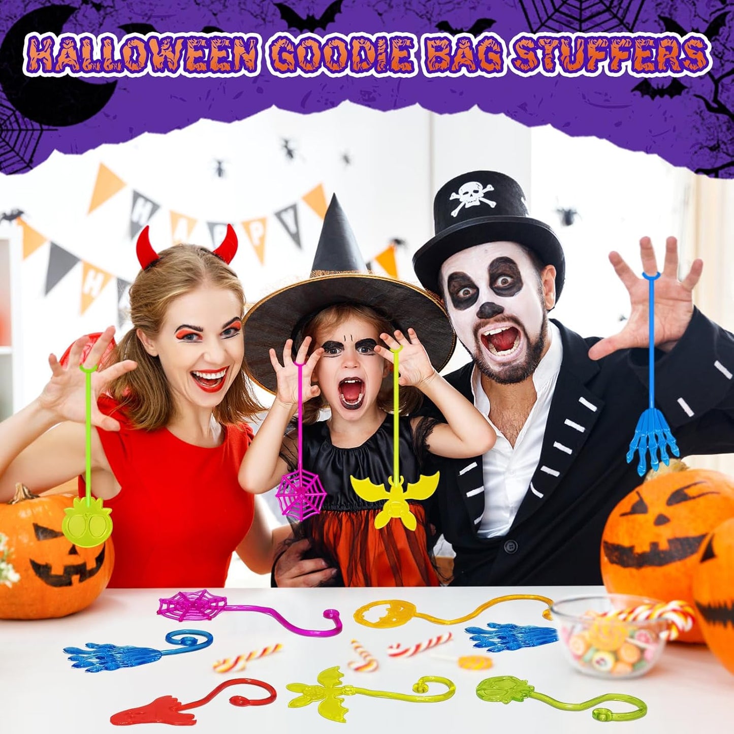 Halloween Sticky Hands Bulk 42PCS Halloween Party Favors for Kids Stretchy Sticky Hand Toy Halloween Goodie Bag Stuffers Fillers Trick or Treat Halloween Party Supplies Toys Classroom Prizes for Kids