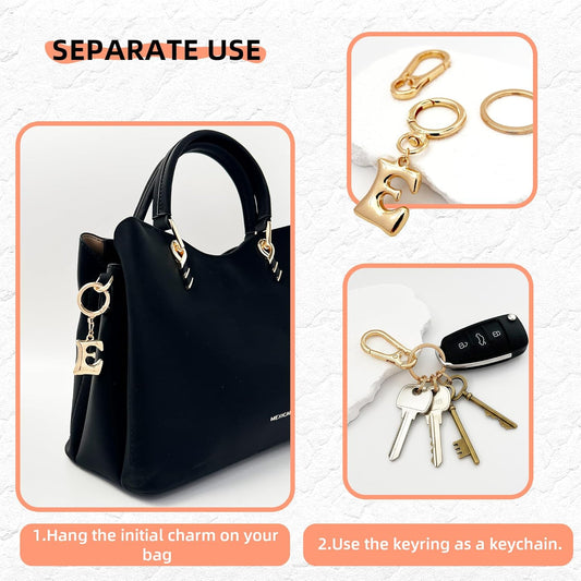 Gold Bubble Heart Initial Bag Charms for Handbags – Cute Initial Letter Keychain for Women, Purse Charms, Gold Gift