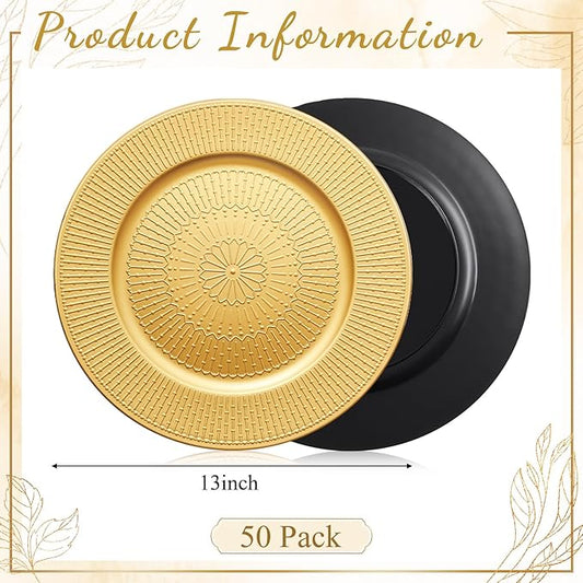 50 Pack Gold Charger Plates Bulk for Dinner Plates 13" Beaded Shaped Service Chargers Bulk, Plastic Wedding Chargers for Christmas Thanksgiving Party Wedding Birthday Anniversary