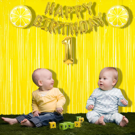 BRAVESHINE Foil Fringe Curtain Backdrop - 2 Pack Yellow Tinsel Photo Booth Backdrop Party Streamers for Easter, Birthdays, Christmas, Lemon, Pineapples, Kids' Party Decorations