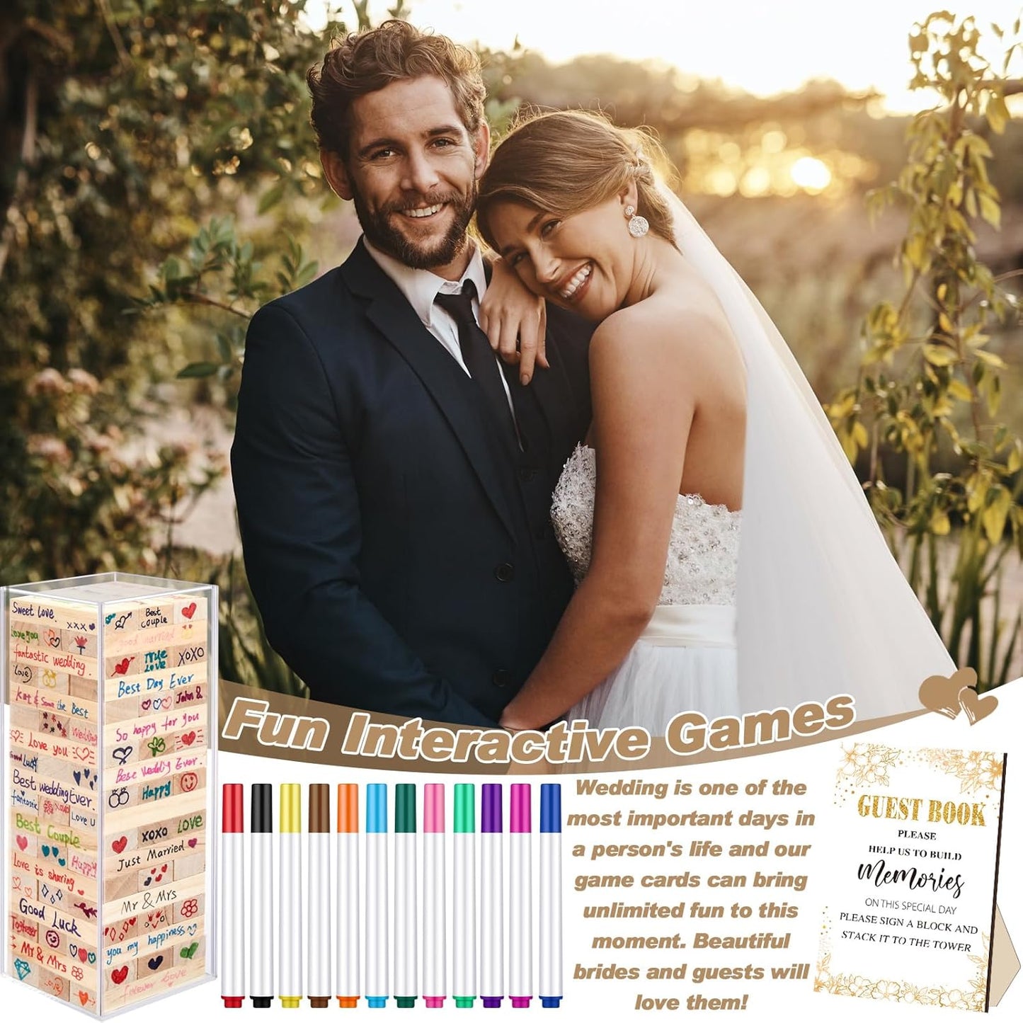 80 Pcs Wedding Guest Book Alternative Wooden Block Guest Book for Wedding Sign in Bridal Shower Decoration Wooden Block Bridal Shower Game for Sign in, Reception(Leaves)