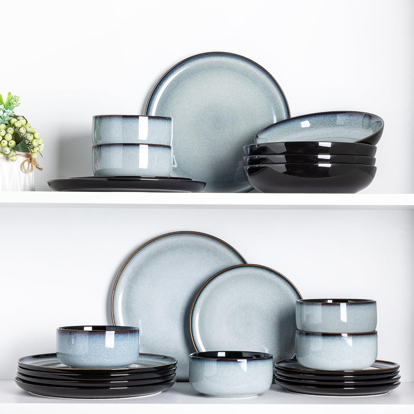 LERATIO Ceramic Dinner Plates Set of 6, 10.5 Inch Reactive Glaze Porcelain Plates, Modern Shape Dinnerware Dishes Set for Kitchen,Microwave&Dishwasher&Oven Safe, Scratch Resistant-Gray Blue