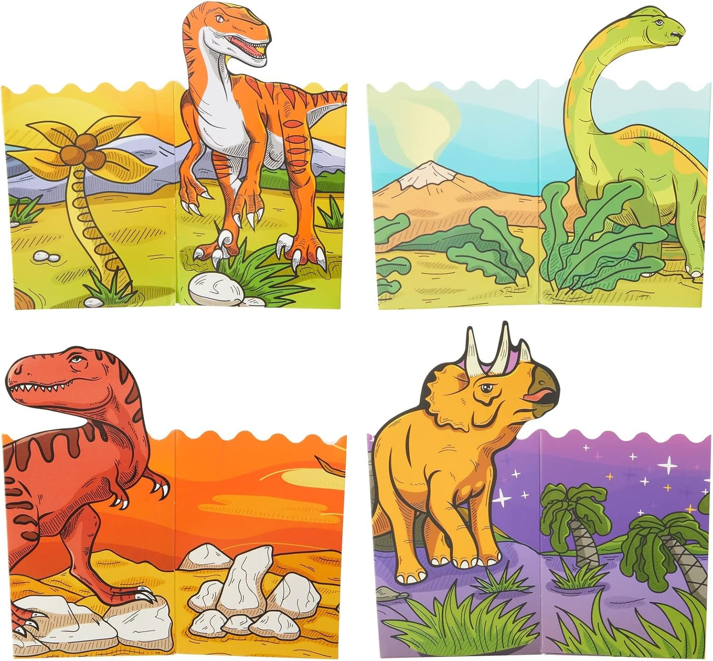 BLUE PANDA Dinosaur Popcorn Boxes - 60 Pack, Multicolor, 4 Designs - Bulk Popcorn Boxes for Dinosaur Birthday Party Supply & Reusable Snack Holder