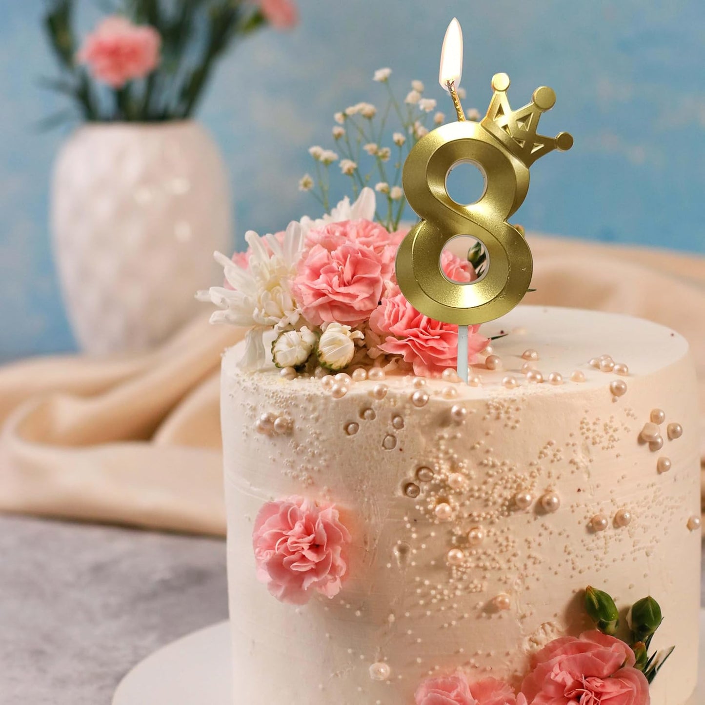 The Number 8 Gold Birthday Candles for Cake is Beautiful Number Candles for 8th Birthday Decorations for Boys and Girls (Gold-8, Crown)