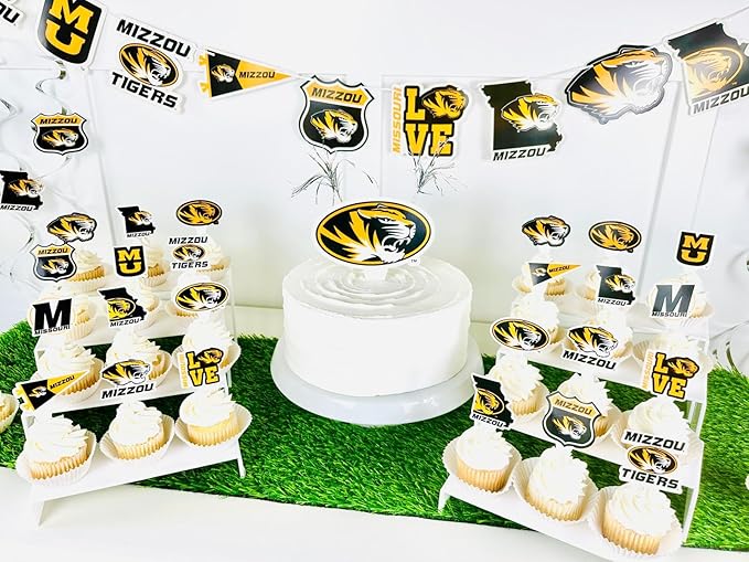 Missouri Party Supplies for Football, Birthday Gift, Graduation Party Banner and Cake Toppers (42 Pieces) (Mizzou Tigers)