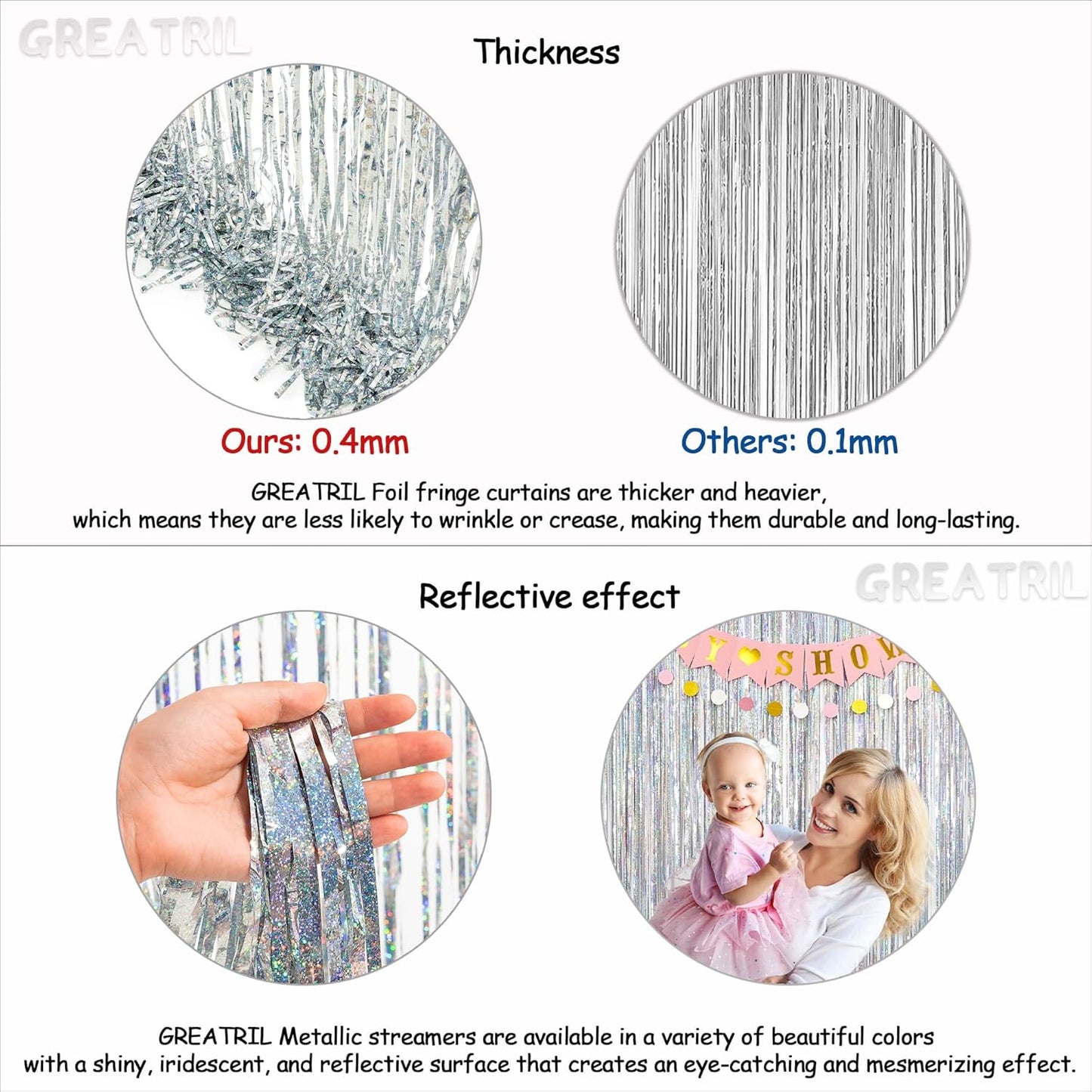 Silver Foil Fringe Tinsel Backdrop - GREATRIL Metallic Tinsel Streamers Curtains for 2026 NYE/Prom/Dancing Ball/Christmas/Bachelorette Party Decorations - Pack of 2