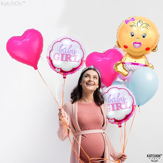 Katchon, Baby Girl Balloons for Baby Shower Set - 27 Inch, Pack of 5 | Its a Girl Balloon | Gender Reveal Balloons, Welcome Baby Balloon, Baby Shower Decorations for Girl | Baby Gender Reveal Decor