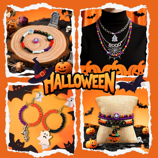 Redtwo Halloween Bracelet Making Kit – 2000Pcs 4mm Glass Seed Beads, Charms & DIY Jewelry Set