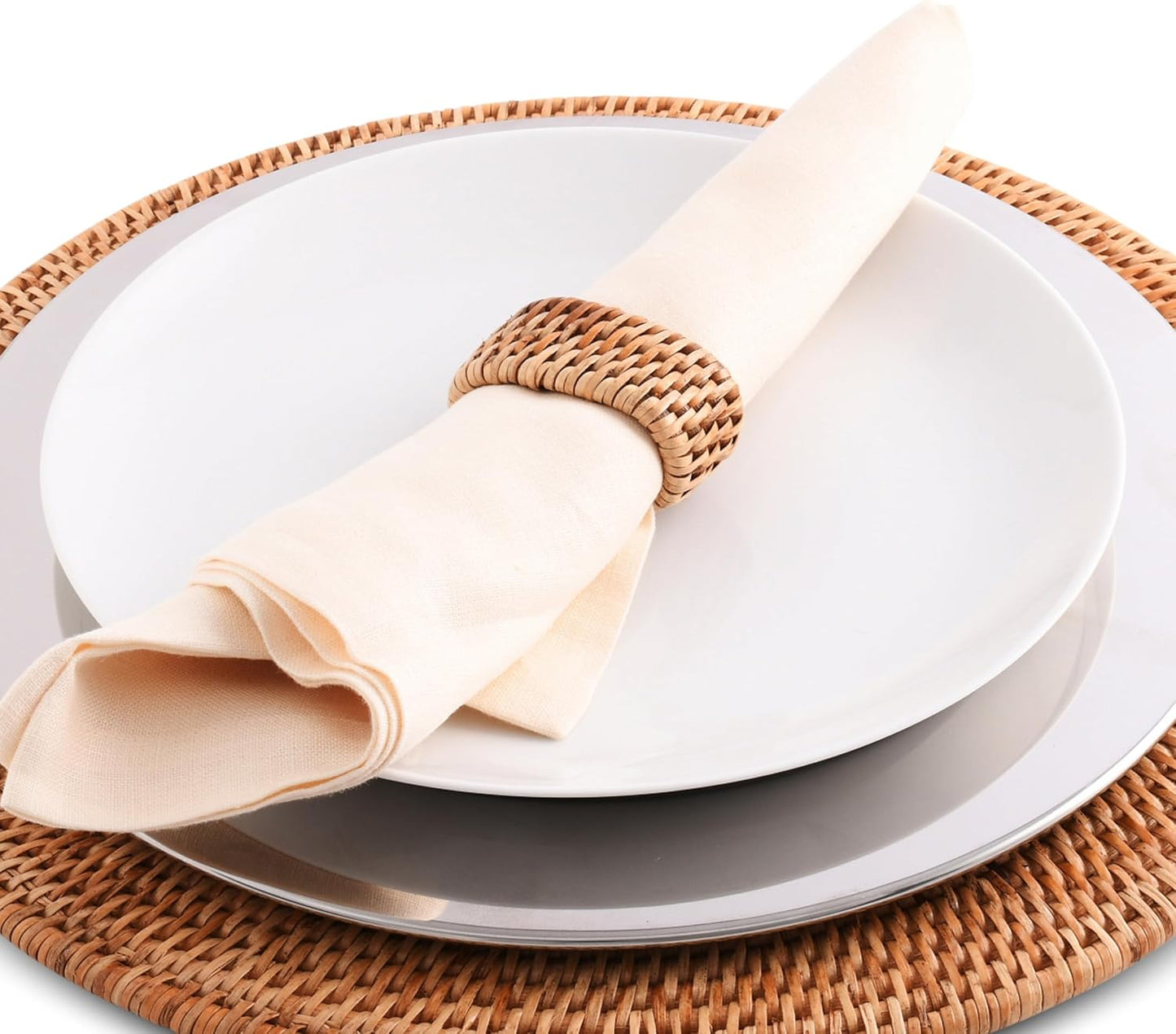 Vagabond House Wicker Rattan Napkin Ring Set – Rattan Decor, House Naturals – Eco-Friendly, Designer Handmade, Boho Natural Woven Set of 4